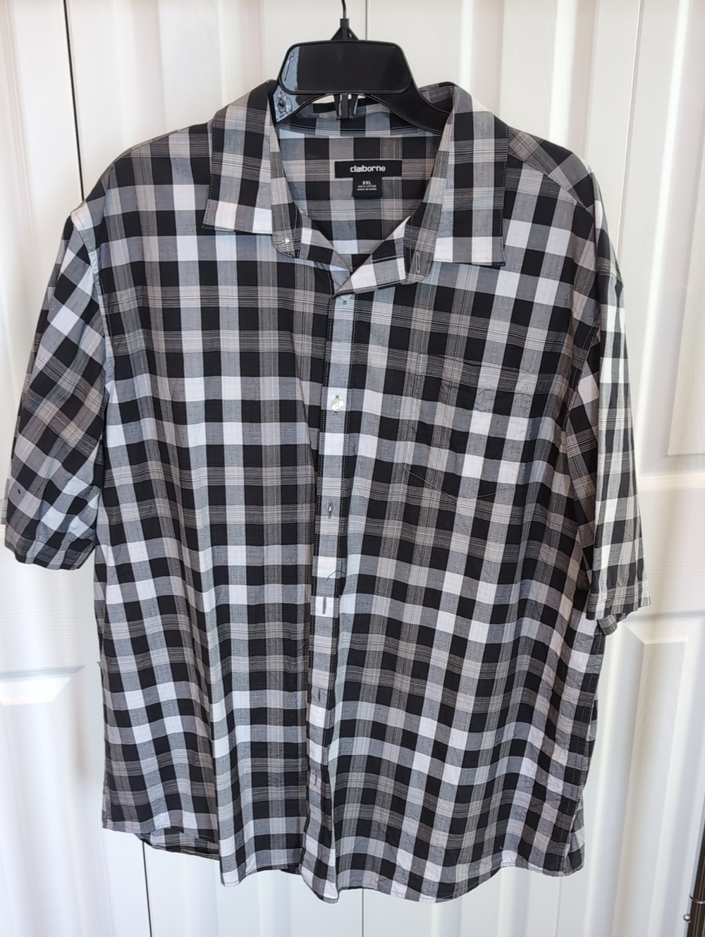 Claiborne Black & White Plaid Short-Sleeve Button-Down Shirt